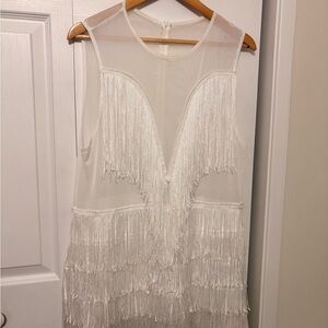 SHEIN White Fringe Mini Dress